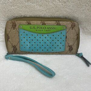 Vintage US Polo Assn. Zip around Wallet Teal Brown Canvas
